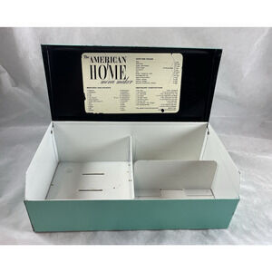 American Home Menu Maker Metal Recipe Box w/ Divider Aqua Blue Vintage 1950s